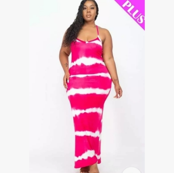 Striped Tie-Dye Printed Racerback Maxi Dress Plus Size - Picture 12 of 13